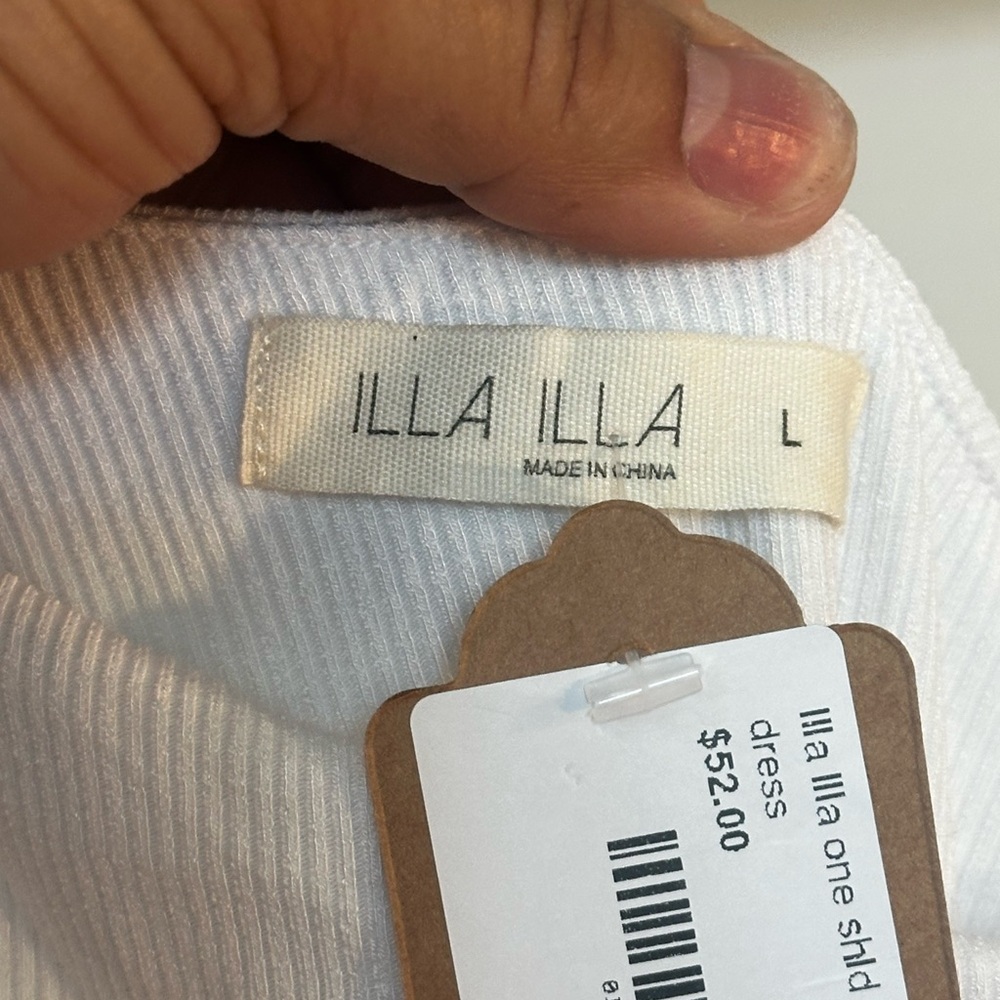 NEW Illa Illa White One Shoulder Ruched Ribbed Bubble Hem Dress, Large - Picture 3 of 8